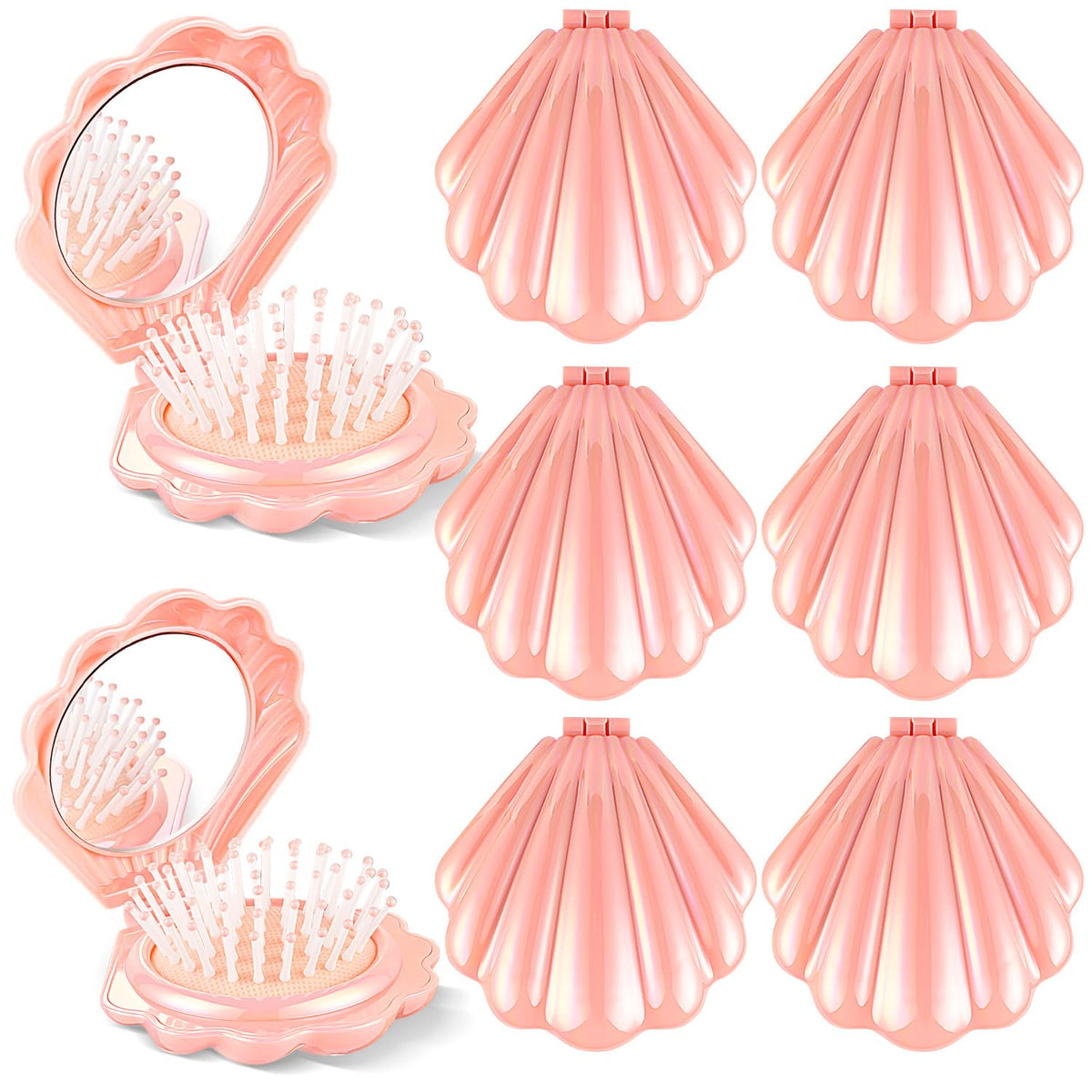 8 Pcs Foldable Travel Shell Hair Brush with Mirror