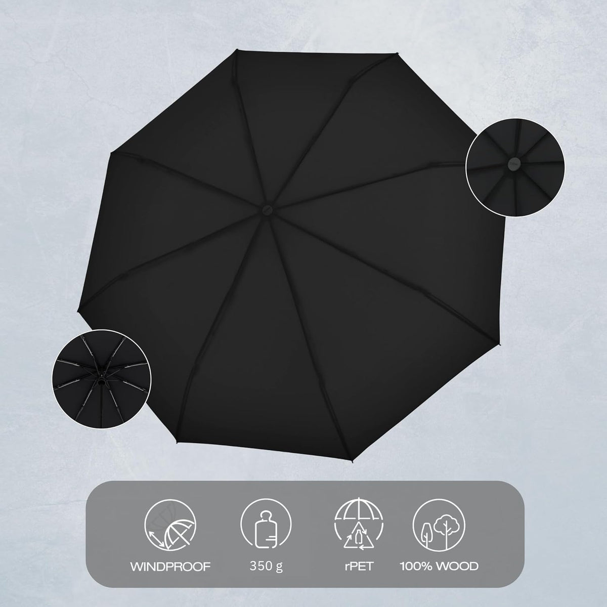 Knirps TIMBER Automatic Umbrella - Auto Open Close Duomatic Folding Rain Protection with German Beechwood Handle, Wind Tunnel Tested Frame, Compact Travel Design