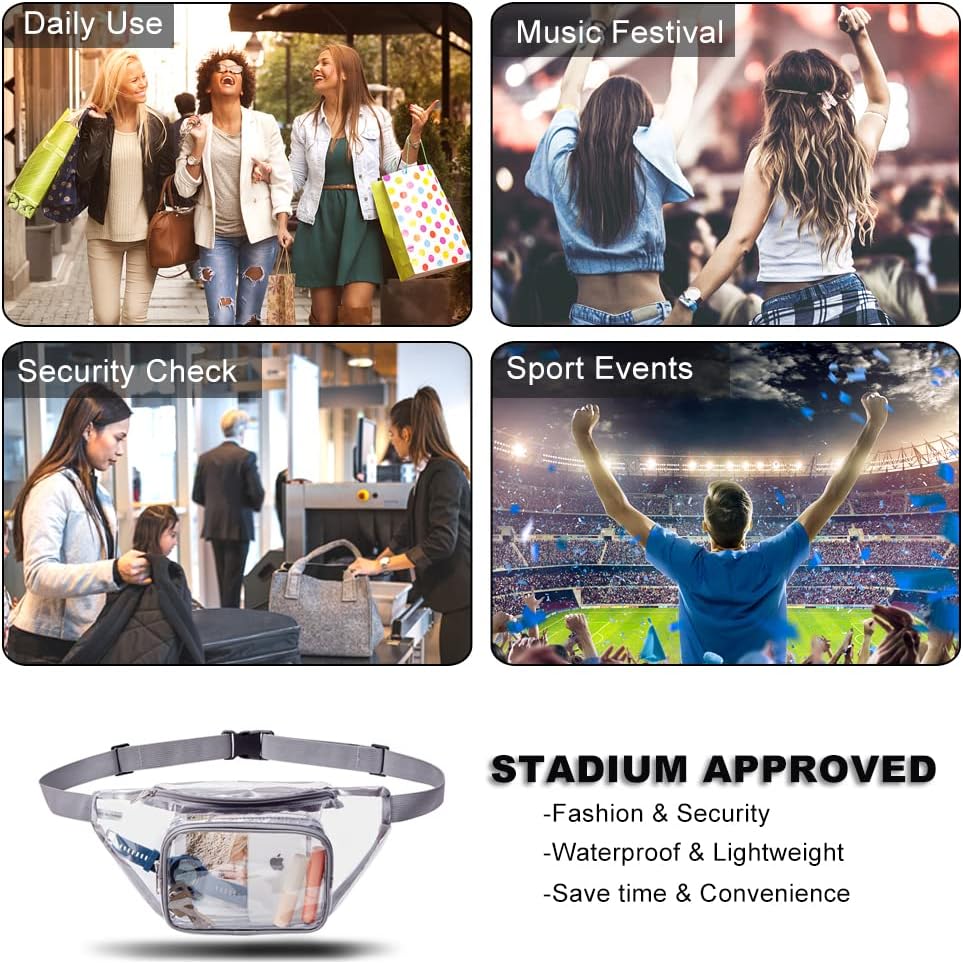 Clear Fanny Pack,Stadium Approved Waist Pack for Festival, Games,Travel and Concerts(Grey)