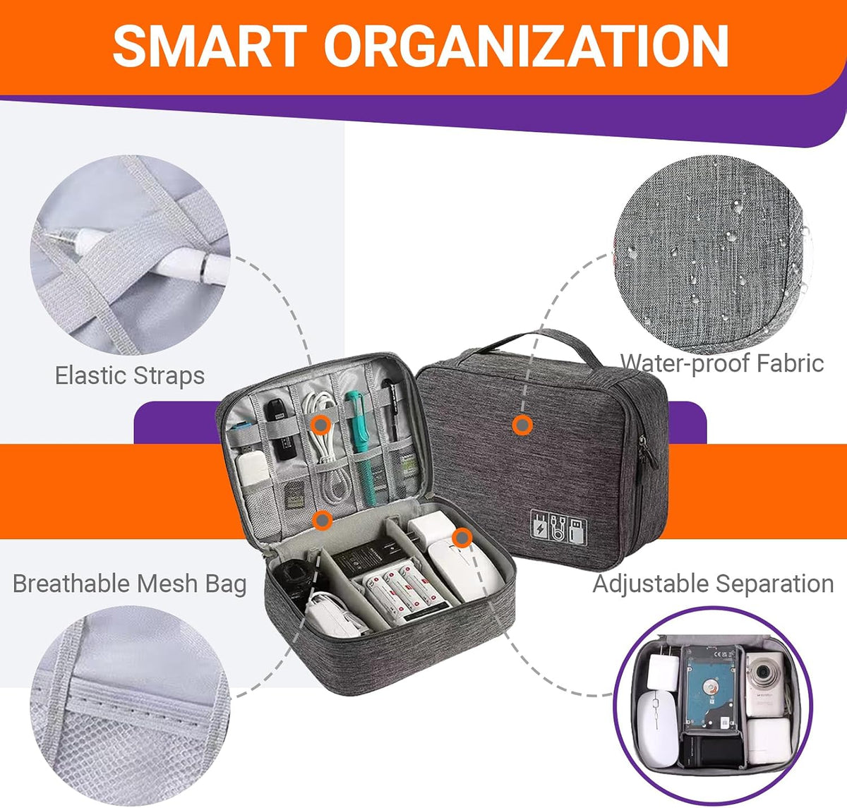 Travel & Flight Kit: Electronics Organizer Travel Case, Hanging Toiletry Bag, 52 Sheets Travel Packing Checklist, Footrest Hammocks, Flight Phone Holder, 5 pairs ear plugs & Weekly Pill Organizer