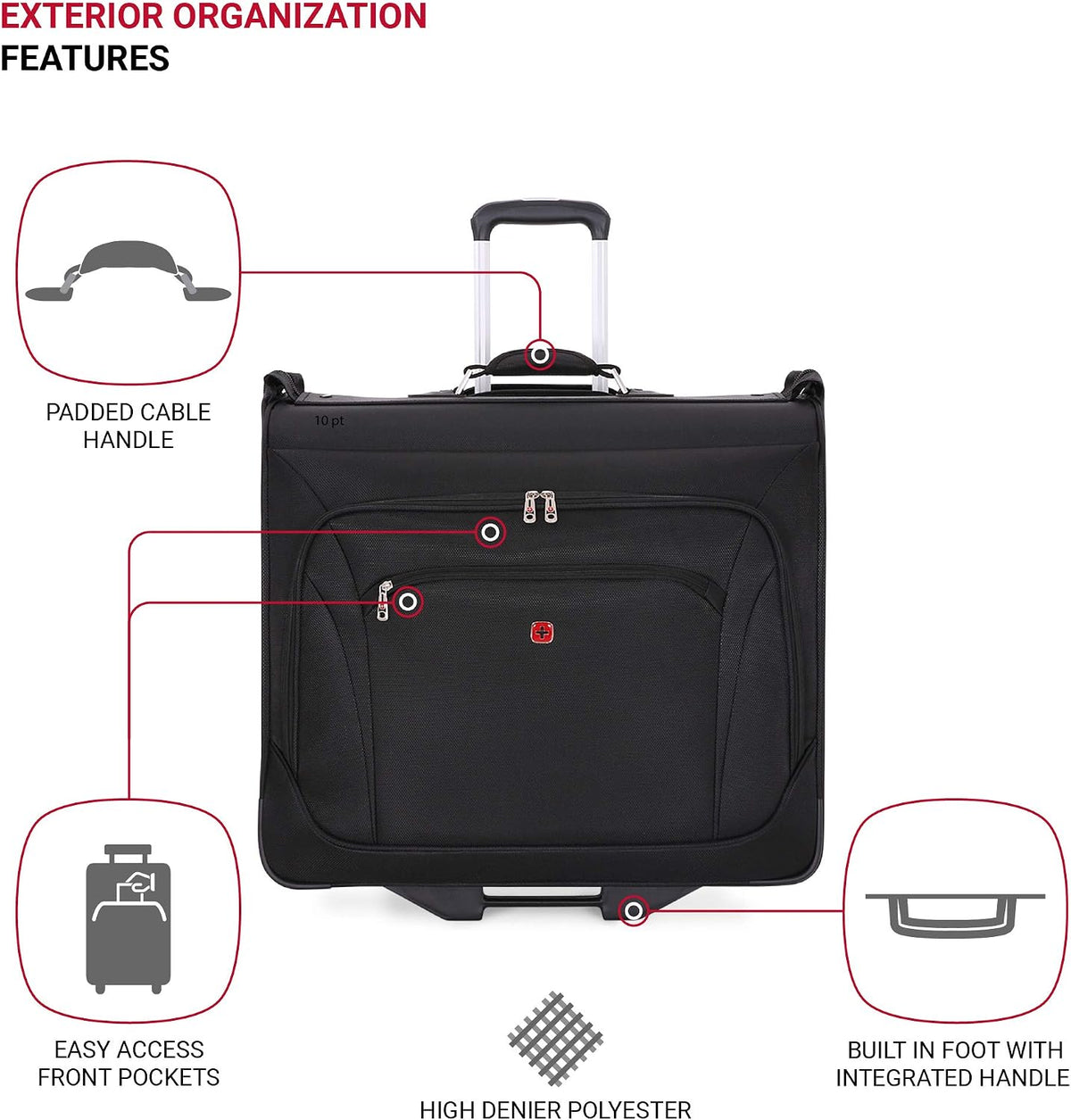 SwissGear 7895 Premium Rolling Garment Bag, Bonus Hanging Feature, Men's and Women's, 24-Inch Luggage - Black