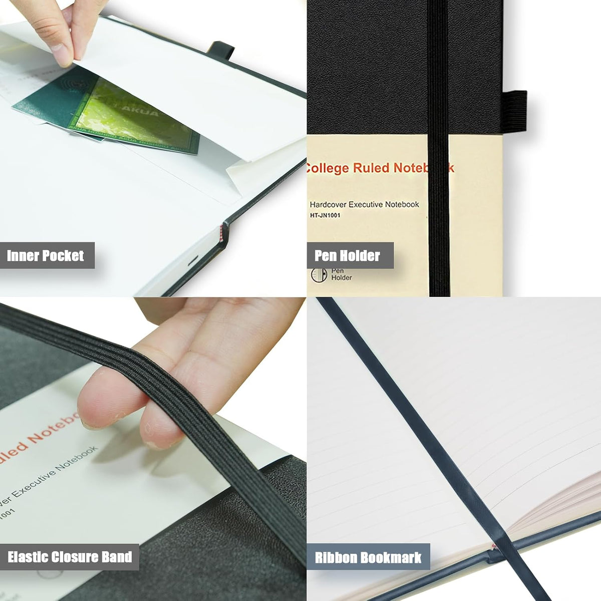 Heture Hardcover Notebooks, 6 Packs A5 Lined Journals Notebook for Writing 160 Pages, 8.2 x 5.5 inch, Classic Ruled Notebooks for College/Work/Travel (Black, 6 Pack)