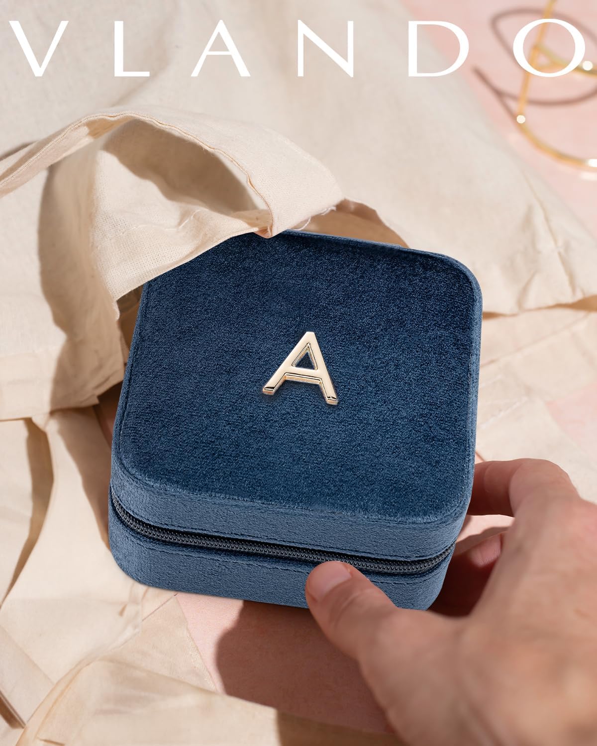 Vlando Valentine's Day Gifts for Her - Bridesmaid Proposal Gifts, Unique Wedding Travel Essentials - Small Jewelry Box, Dark Blue