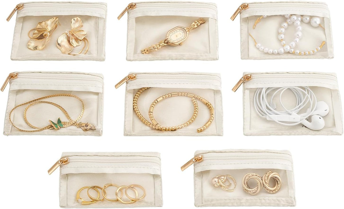 Lolalet 8 Pcs Jewelry Storage Bags for Traveling, Clear Zippered Jewelry Pouch for Women, Portable Velvet Pouches for Earrings, Rings, Necklaces & Bracelets, Individual Organizer Bags for Girls Women