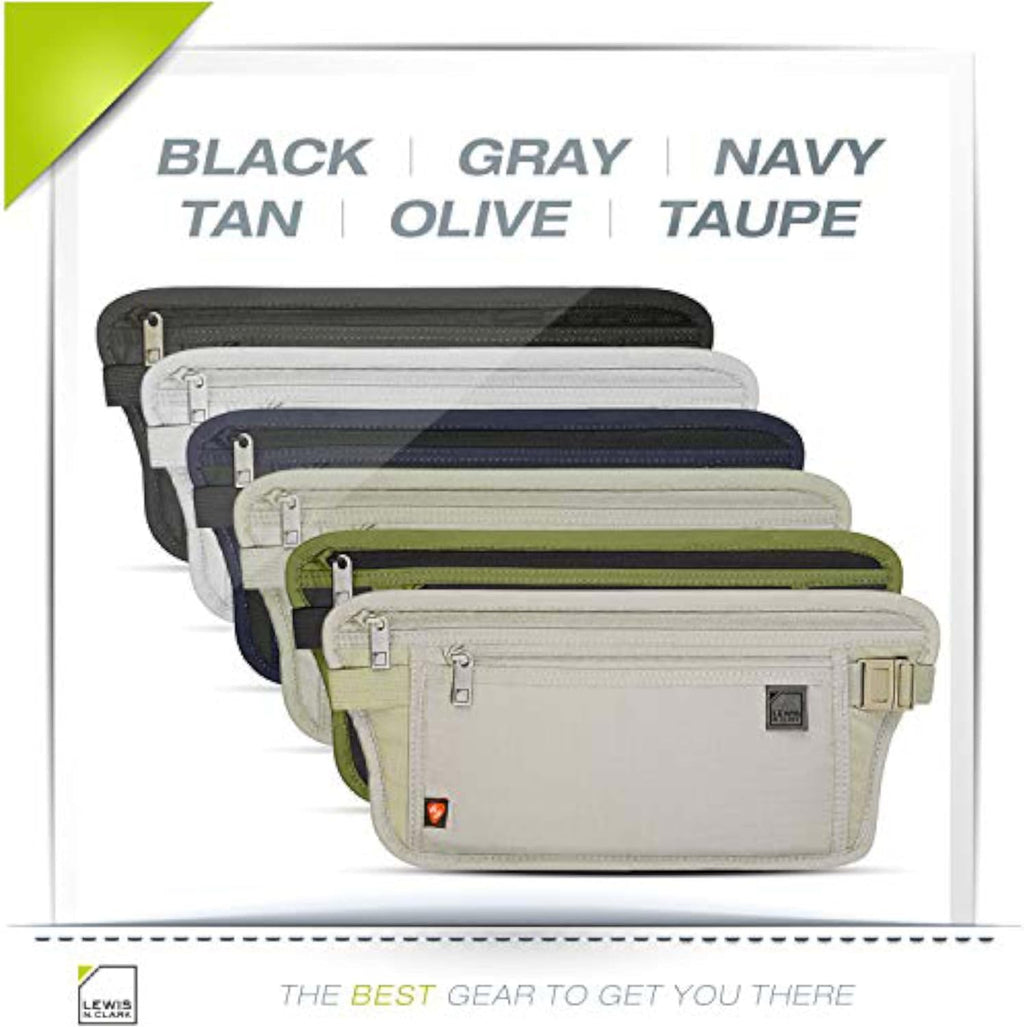 Lewis N. Clark Travel Money Belt Pouch, Slim RFID Blocking Anti Theft Waist Stash Pouches for Cash, Cards and Passport Holder