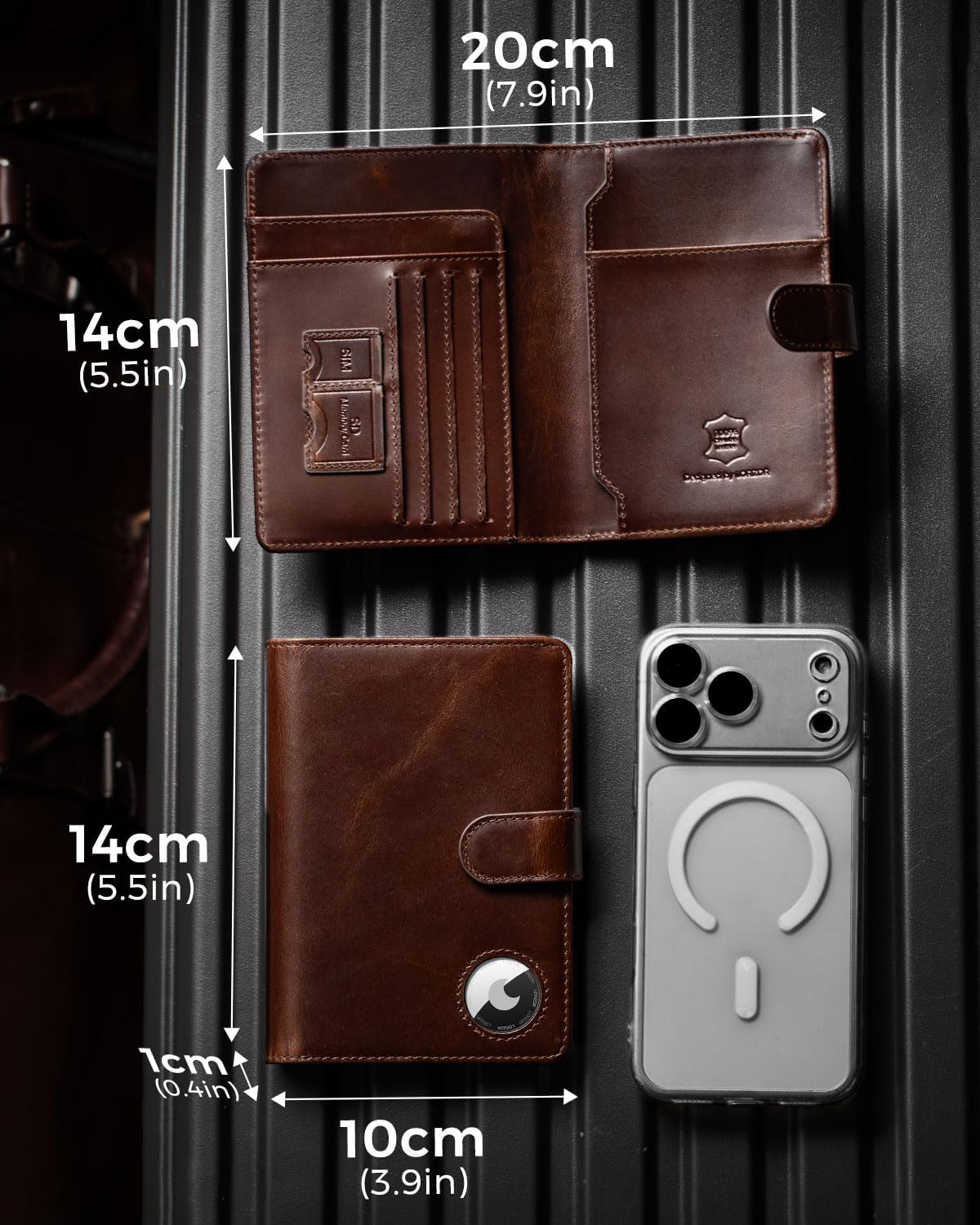 LORZOR Passport Holder for Travel: Full Grain Leather Passport Cover with Airtag Holder Magnetic Buckle for Men - RFID Blocking Bifold Wallet for Air Ticket Card Cash Coin (Brown)