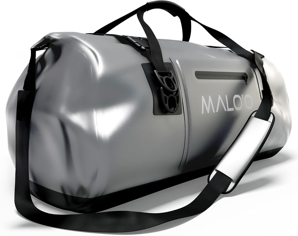 Malo’o Waterproof Dry Duffel, Heavy-Duty Roll Top Waterproof Gear Bag with Shoulder Strap & Molle Loops, Marine Duffel for Kayaking, Boating, Camping, Beach & Travel, Grey, 60L