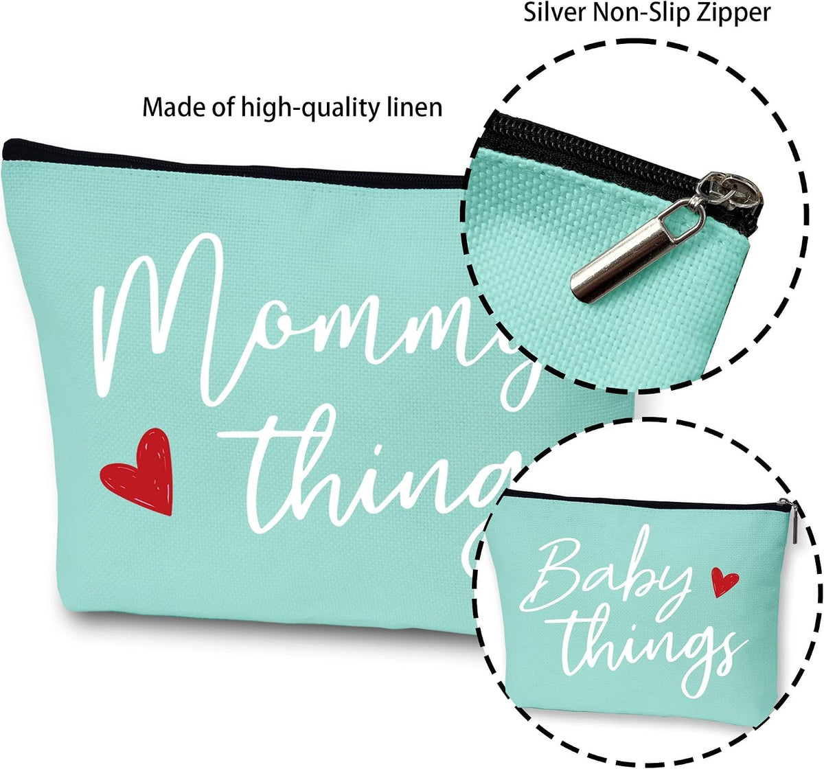 Mommy and Baby Matching Pouch Set, Mommy Things and Baby Things Bags, Gifts for New Moms Expecting Moms, Matching Travel Cases, Green Set of 2