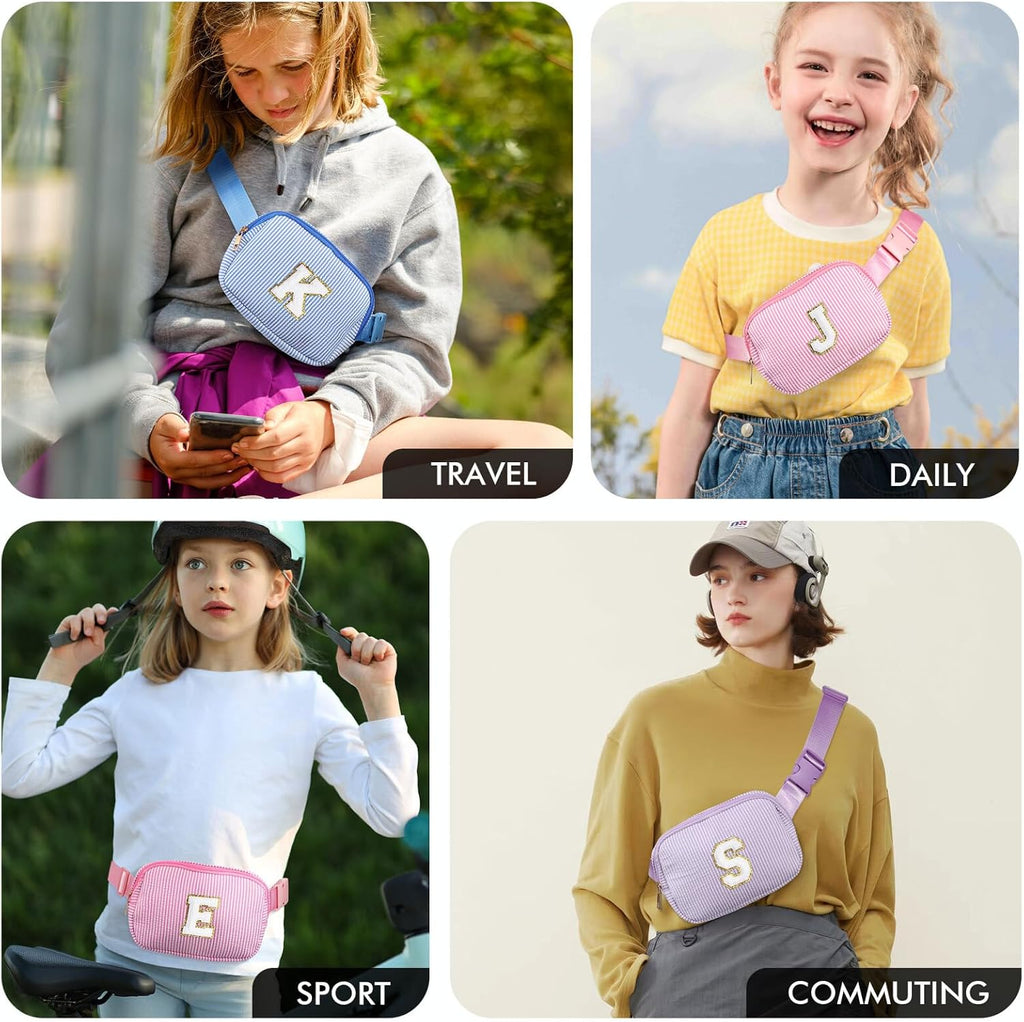 YOOLIFE Initial Crossbody Bag for Girls Kids Belt Bag Fanny Pack Pink J