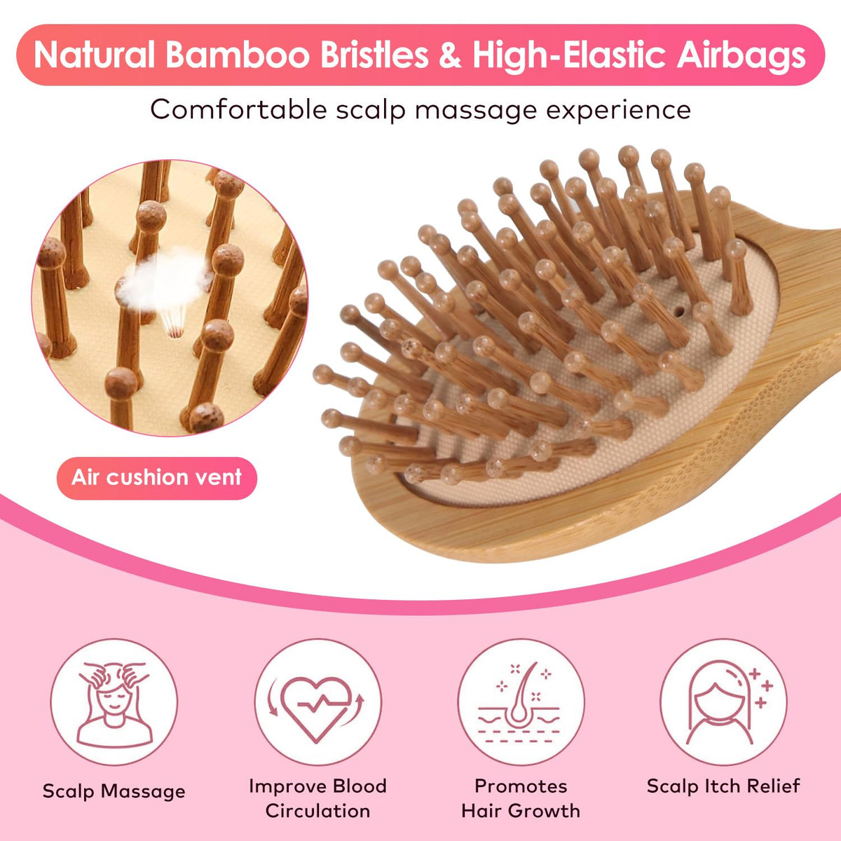 Travel Mini Sandalwood Hair Brush Comb for Women & Kids, Melous Wooden Bamboo Anti-Static Detangler Brush Massage Scalp Comb for Hair Growth