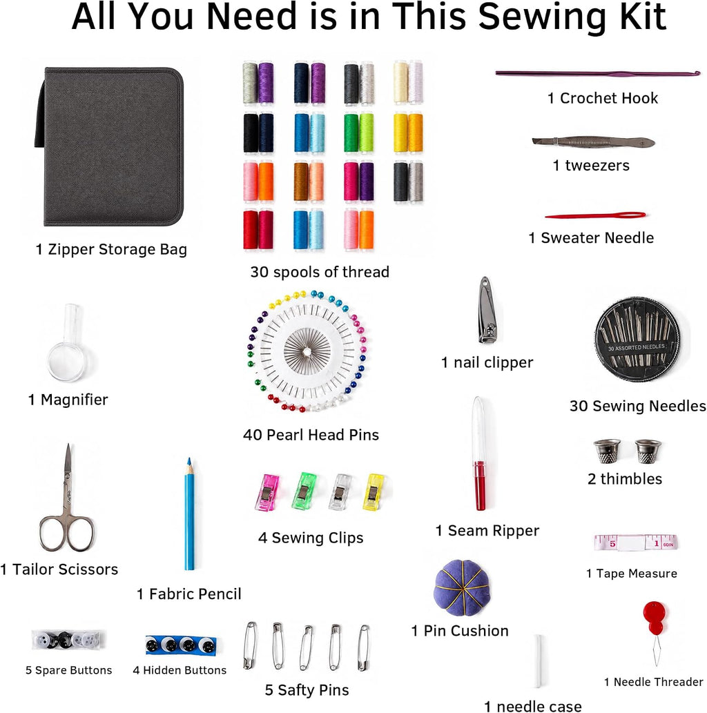 Gippome Sewing Kit for Adults, 131 Pcs Portable Beginners Needle Thread Kit