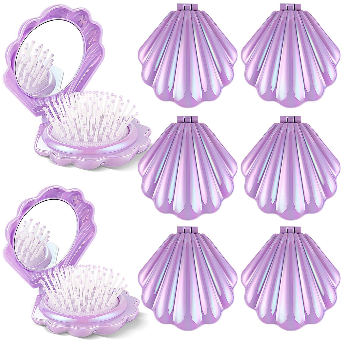 8 Pcs Foldable Travel Shell Hair Brush with Mirror