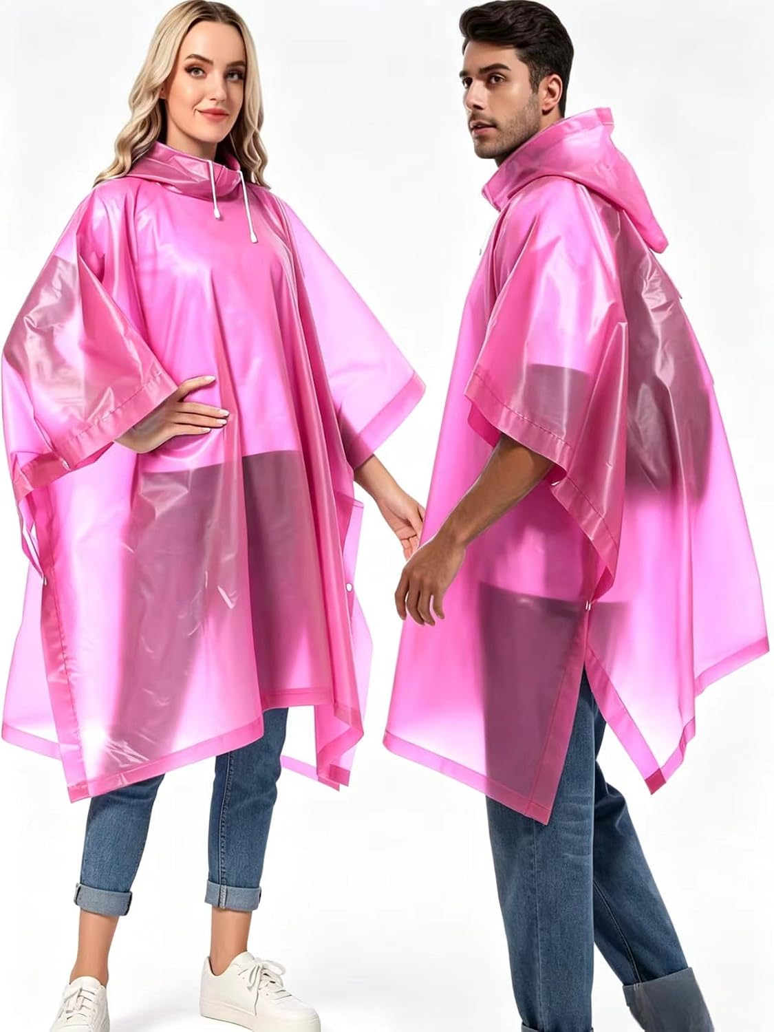 2-Pack Reusable Rain Ponchos for Adults, HOOMBOOM Raincoats Emergency Survival for Women/Men Hood and Drawstring