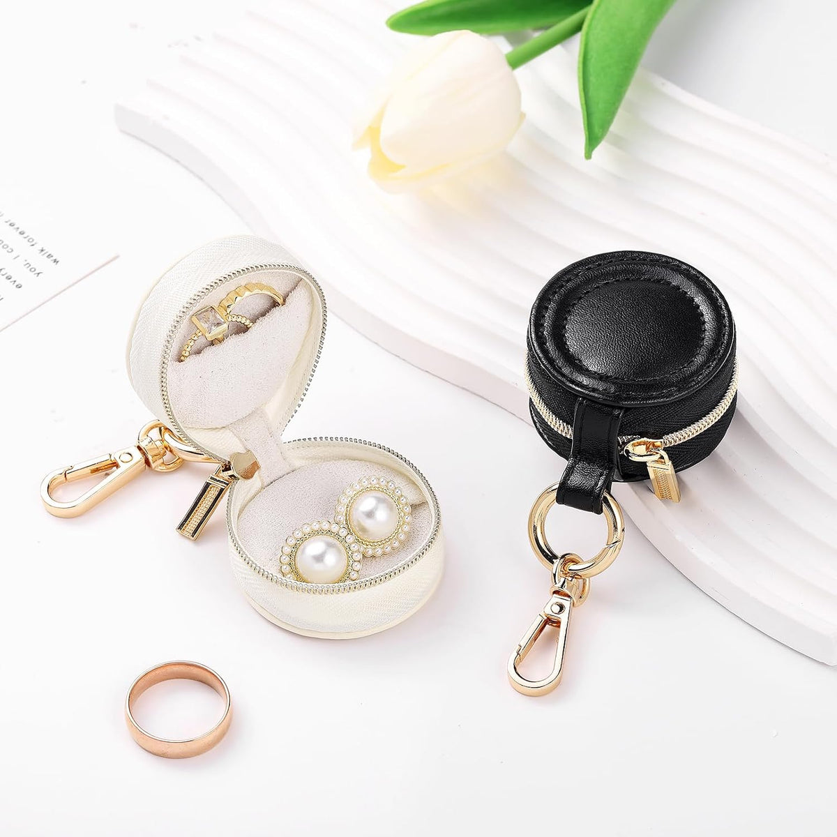 2 Pcs Portable Jewelry Ring Holder Boxs with Keychain