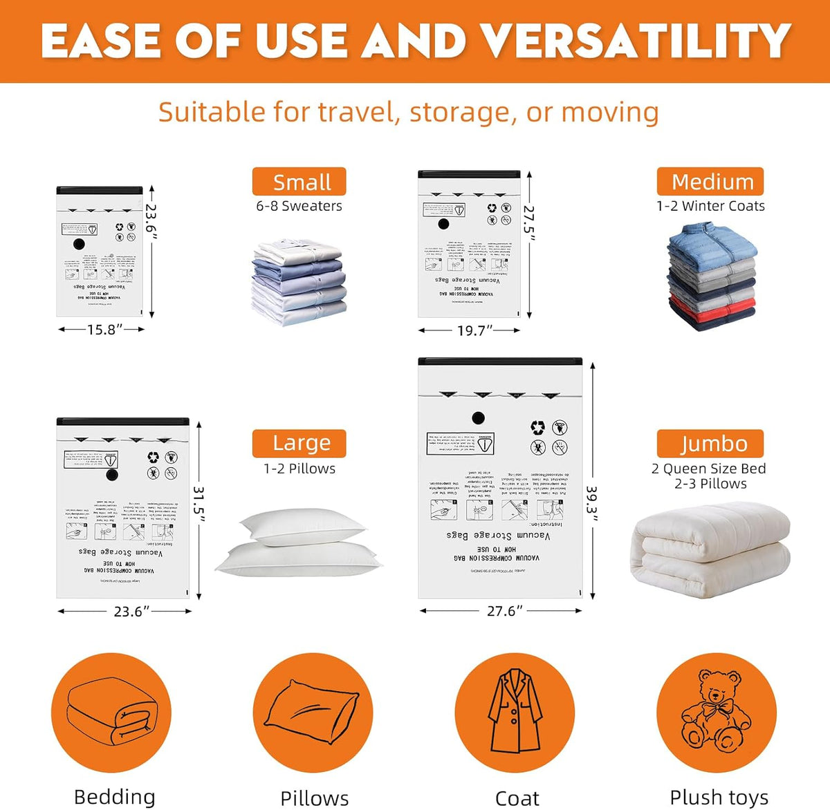 Travel Vacuum Bags with Electric Pump, 20 Pack Luggage Storage Seal Bag, Clothes Compression Suitcase Packing Sealer Bags, Cordless Hefty Vacuum Sealed Space Saver Bags (7S+7M+3L+3J)