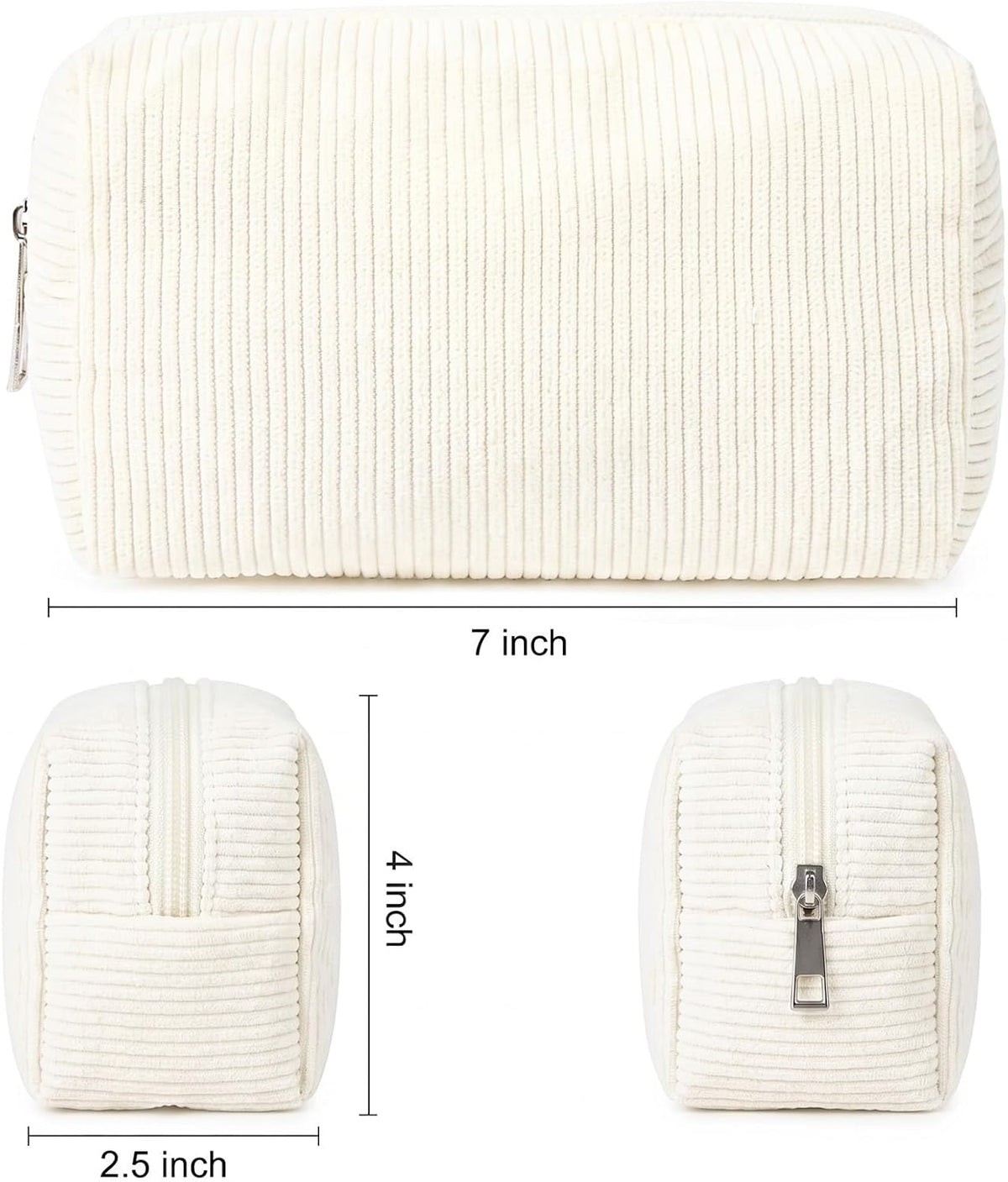 SOIDRAM 2 Pack Corduroy Makeup Bag for Women, Beige Makeup Pouch Small Cosmetic Bag Travel Toiletry Organizer for Skincare, Brushes & Essentials