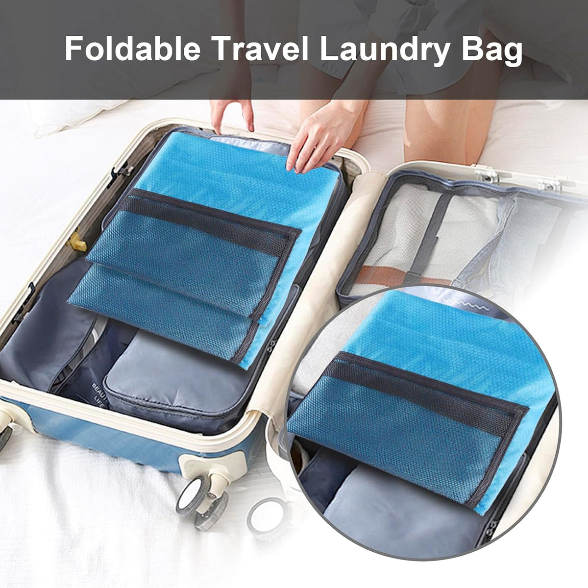Laundry Backpack Portable Travel Laundry Bags with Straps and Mesh Pocket