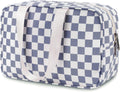 Narwey Large Toiletry Bag Women Large Cosmetic Bag Travel Makeup Bag Organizer Medicine Bag for Toiletries Essentials Accessories (Grayish Blue Checkerboard)