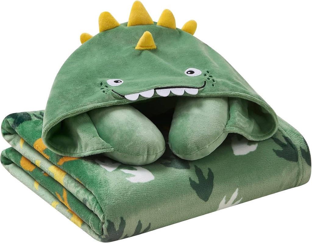 B Kids 3D Animal Hooded Neck Pillow & Throw Set, Green