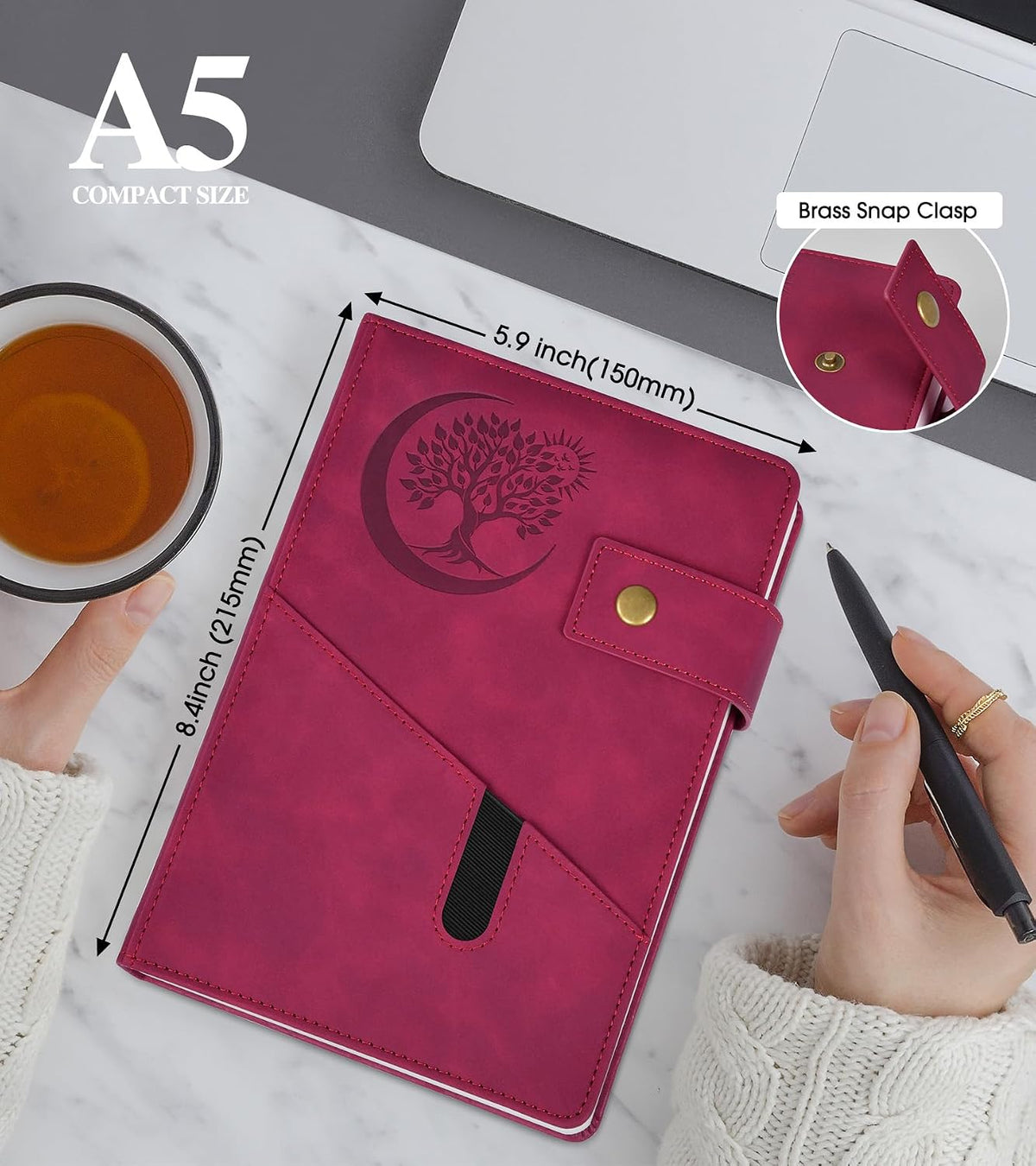 PAIBAS Lined Journal Notebook for Men, A5 Leather Journals for Writing Women, Hardcover Notebooks for Work,School,Note Taking,Travel,Business,Personal daily Diary,200 Page College Ruled (5.9" x 8.4")
