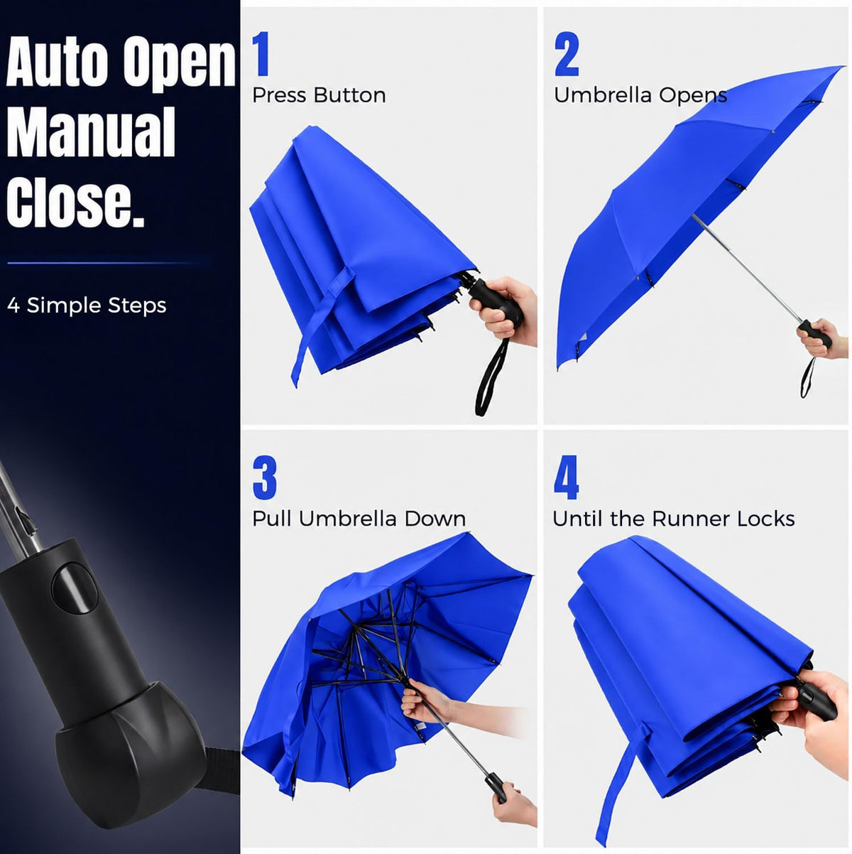 Collapsible Windproof Umbrella Travel - 42inch Auto Open & Manual Close