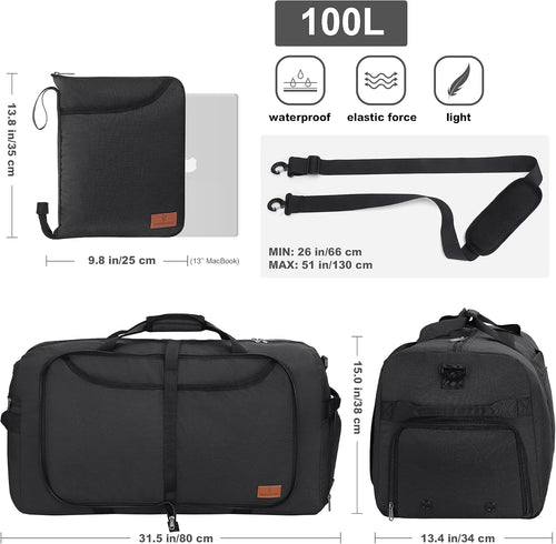 100L Duffle Bag for Travel, Extra Large Foldable Waterproof Duffel Bag