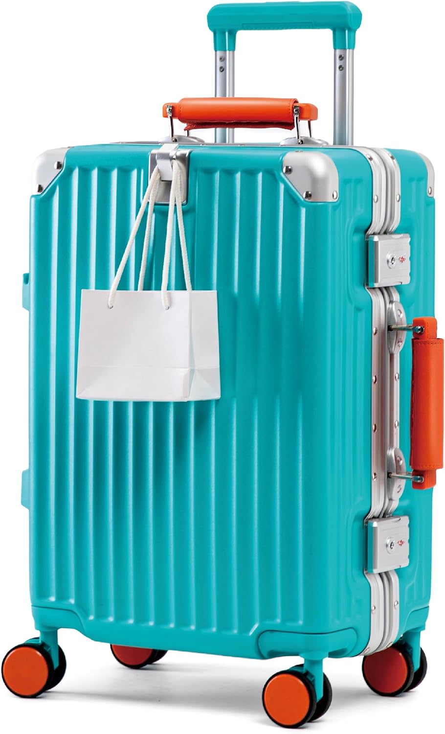 26" Large Checked Bag, Aluminum Frame & PC Shell Hard Shell Spinner Luggage with Phone Stand, TSA Lock, Bule