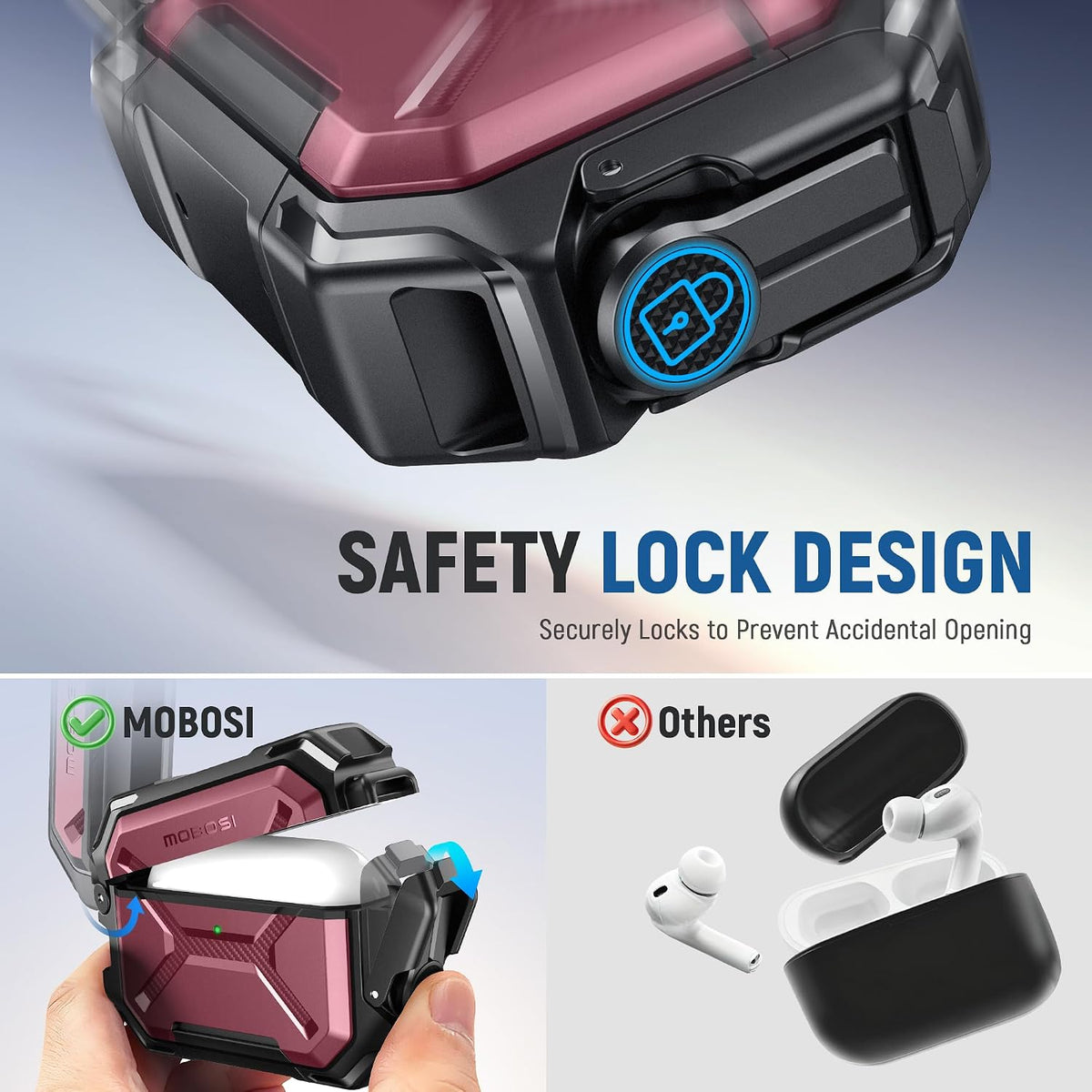 MOBOSI IP68 Waterproof Case for AirPods Pro 3, Red
