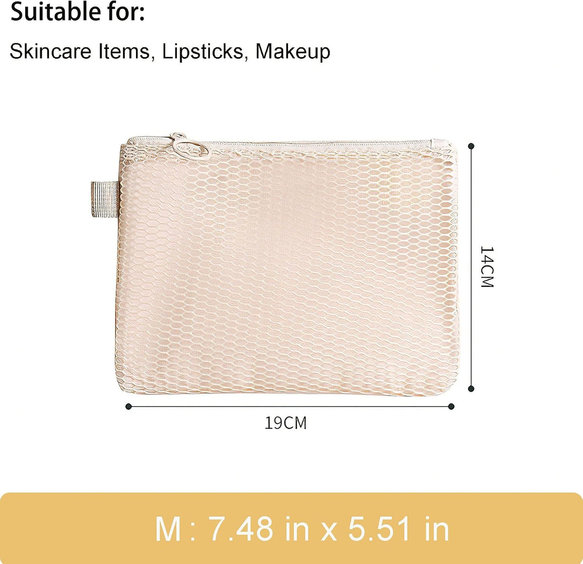 Mesh Makeup Bag Organizer, Large Capacity Travel Make up Pouch Cosmetic Bag for Women, Skincare Pouch, Portable Travel Toiletry Bag Daily Essential Storage Bag for Girls, Medium