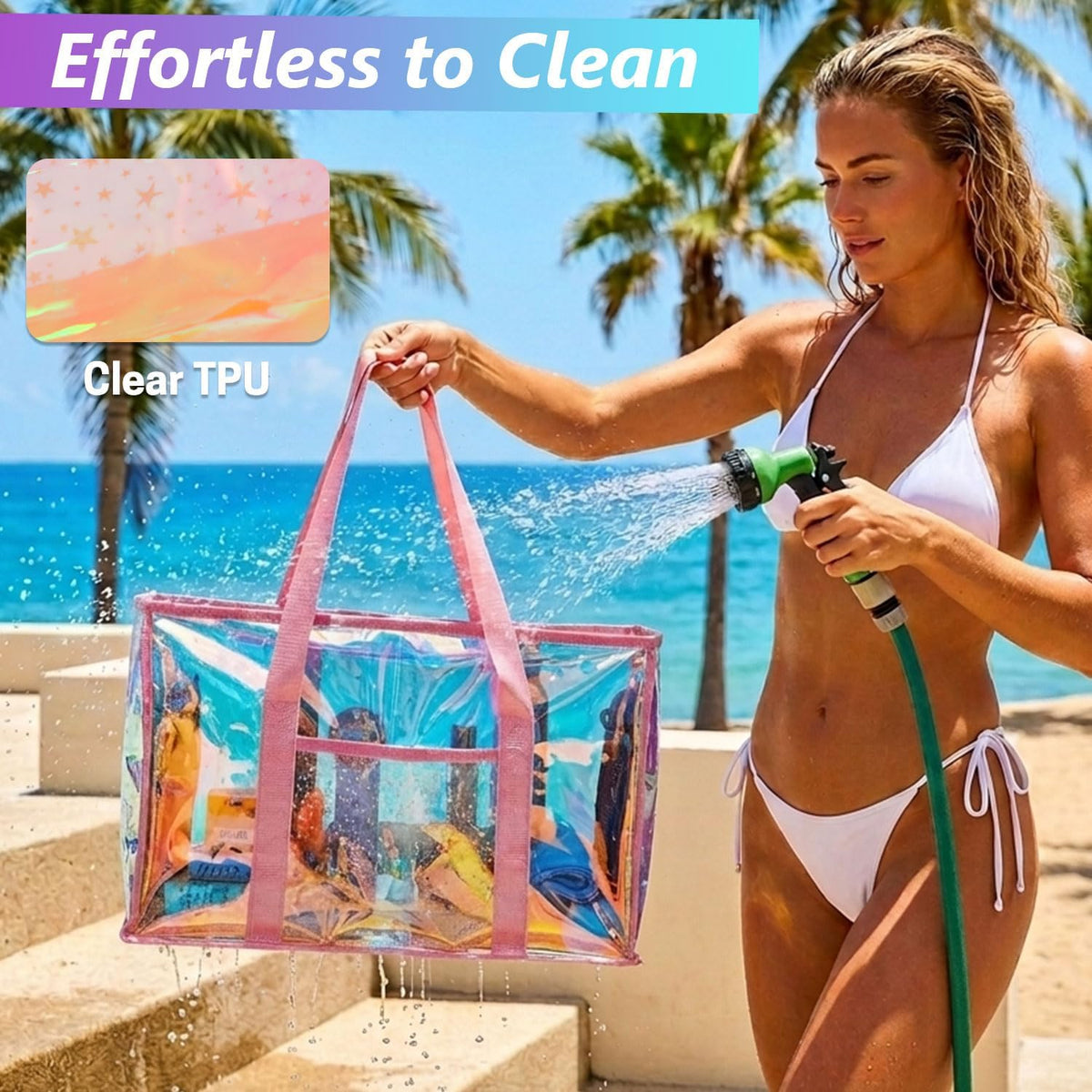 Clear Beach Tote Bag for Women, Sandproof Beach Bag