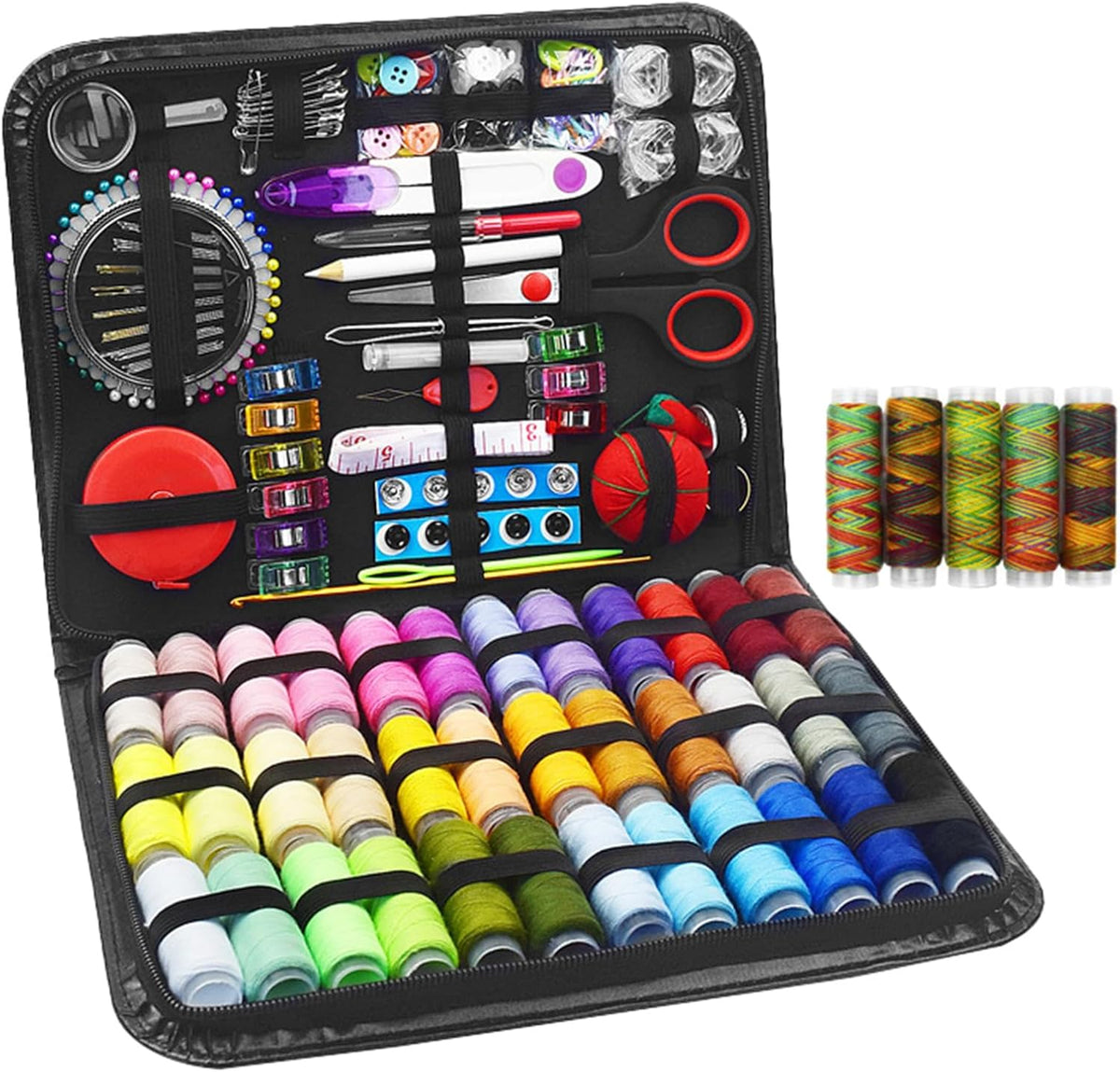 HEmlSkrona Mini Sewing Kit in Stylish Leather Case – Complete Set with Scissors,Needles,Thread & More, Fashion Box for Store Jewelry– Perfect for Beginners & Travel (LuxuryBlack)
