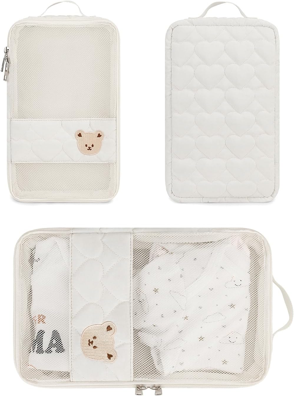 Baby Diaper Organizer - 2 Pack Waterproof Pouches, Mesh Bag, Reusable, Washable or Cloth Diapers (White)