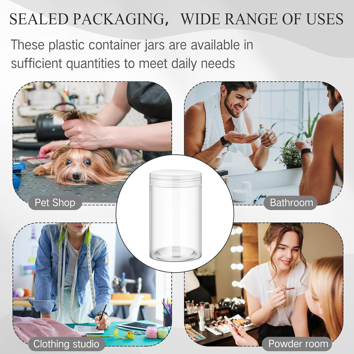 Patelai 4 Pcs Plastic Jars with Lids, Clear, 12 oz, Wide Mouth