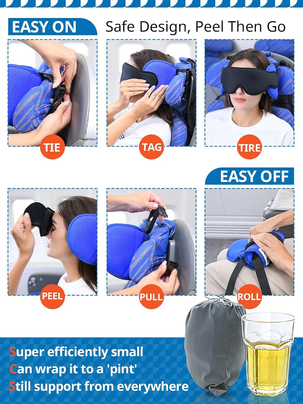 SARISUN Travel Pillows for Airplanes, 360° Stable Support for Sleep, 2pcs