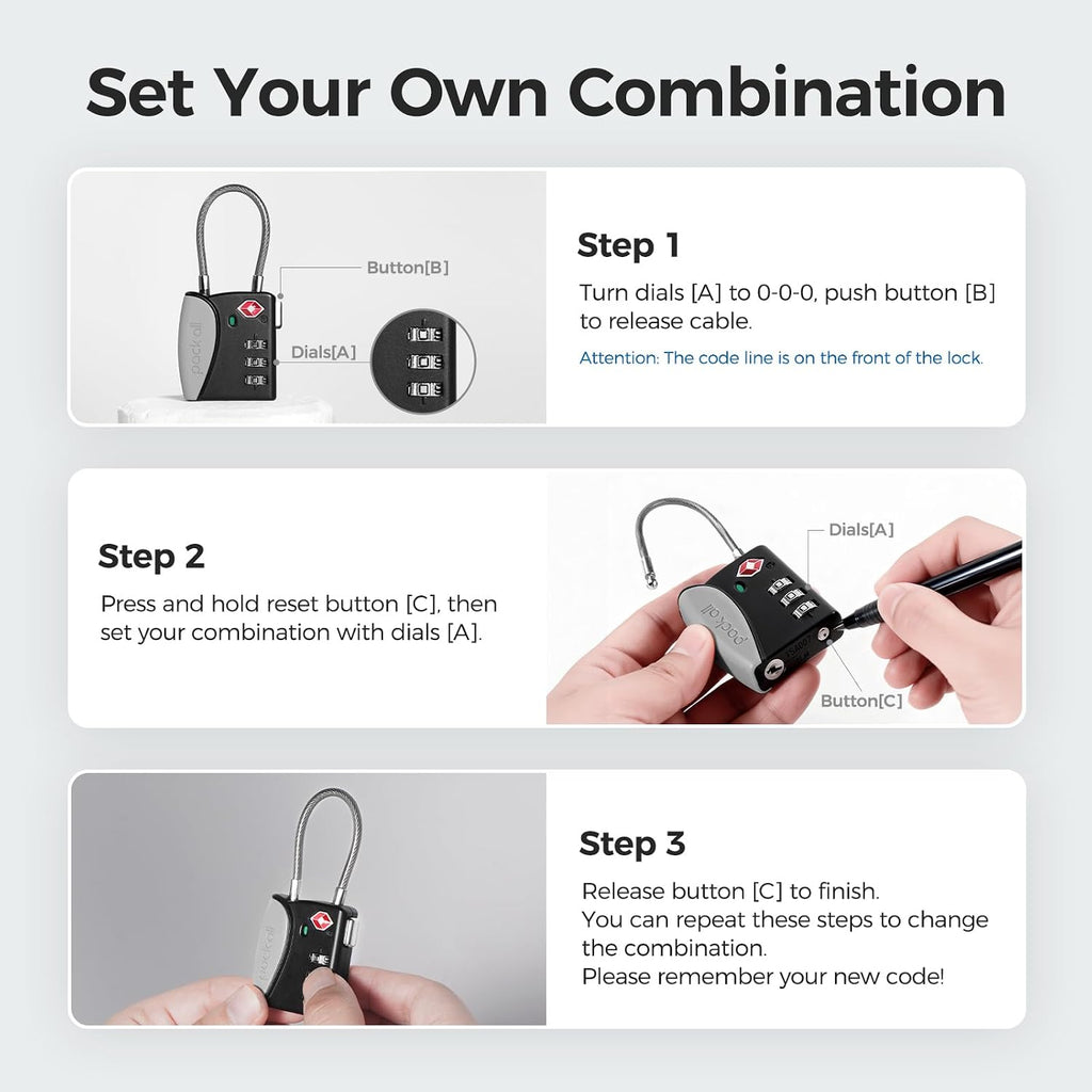 pack all TSA Approved Travel Luggage Locks, Resettable 3-Digit Code