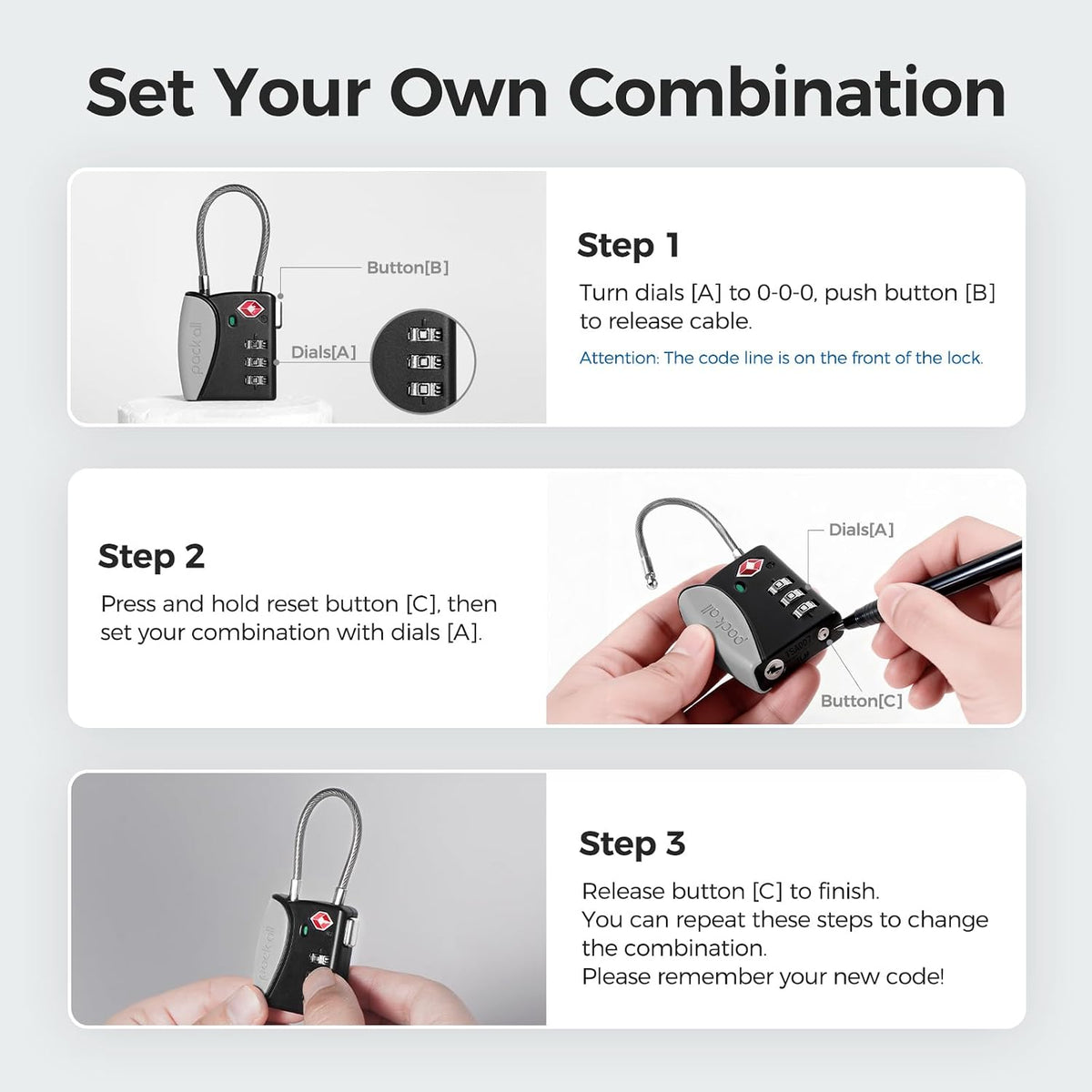 pack all TSA Approved Travel Luggage Locks, Resettable 3-Digit Code