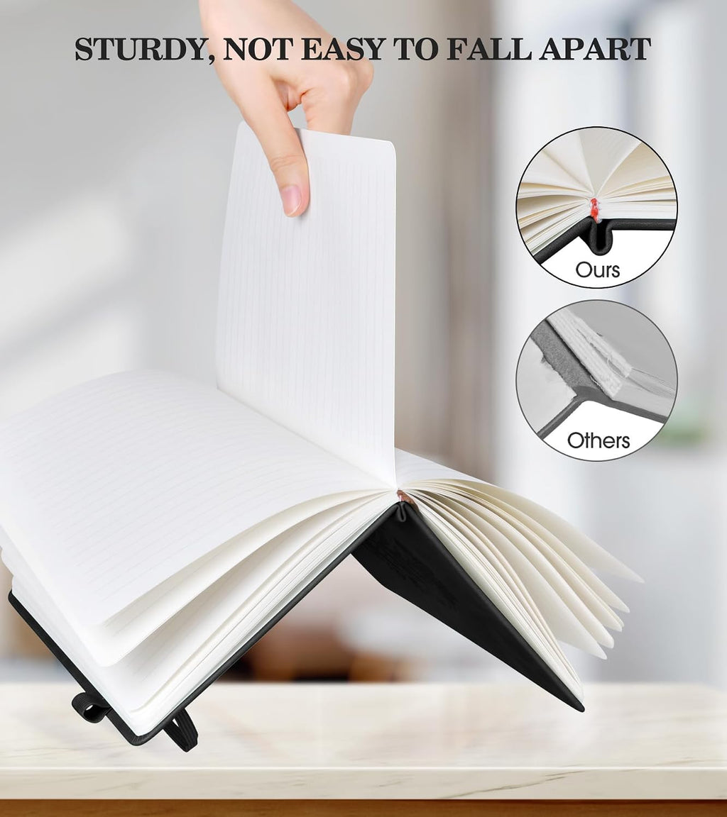 Lined Journal Notebook for Women, A5 Pink Hardcover Leather Journals for Writing, 200 Pages Travel Daily Journal,Thick College Ruled Notebook for Work School, Note Taking, Business 5.75'' X 8.38'' Black
