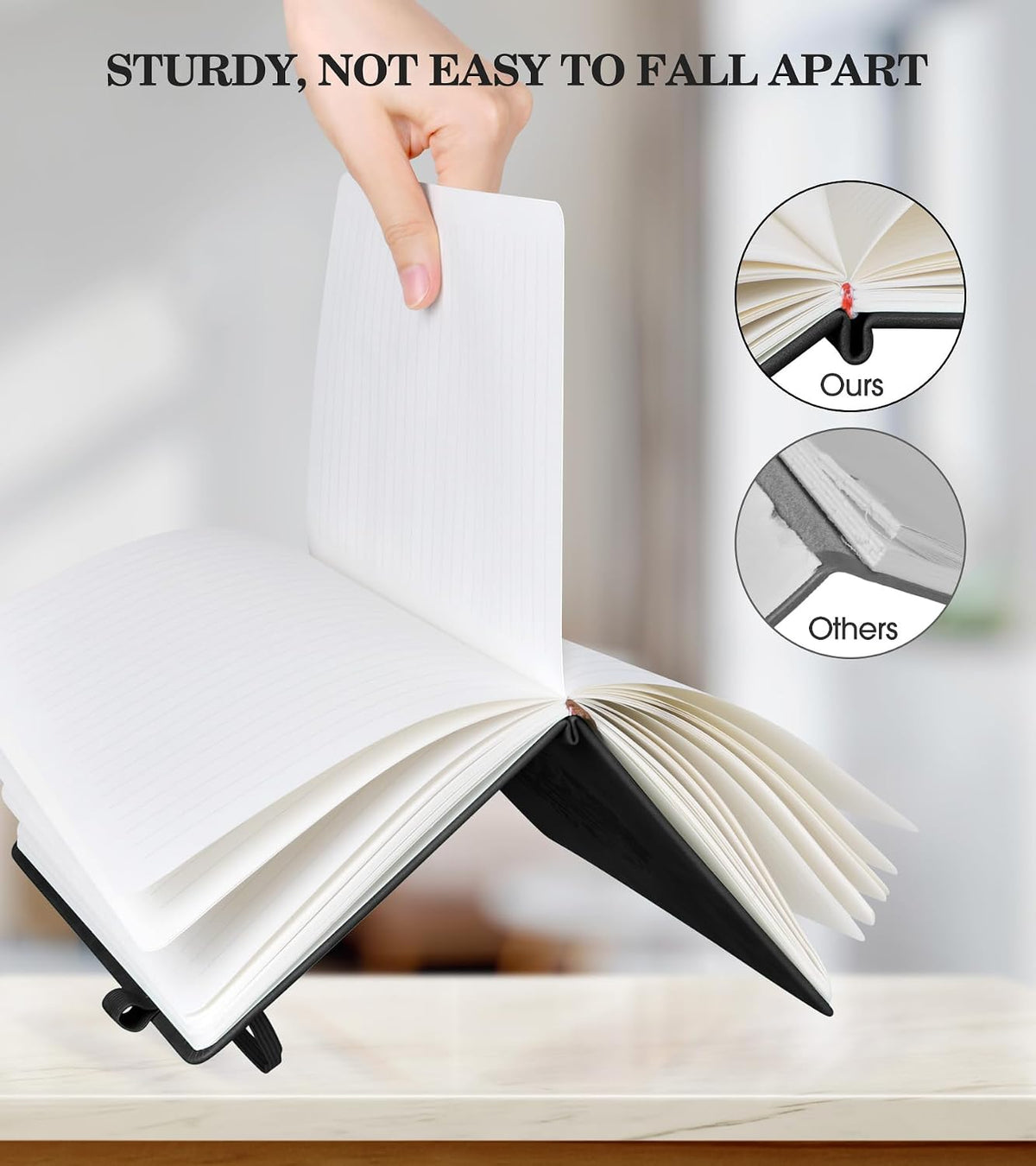 Lined Journal Notebook for Women, A5 Pink Hardcover Leather Journals for Writing, 200 Pages Travel Daily Journal,Thick College Ruled Notebook for Work School, Note Taking, Business 5.75'' X 8.38'' Black