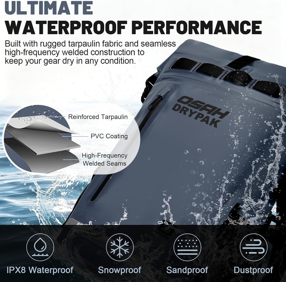 Waterproof Dry Bag Backpack 25L/35L/55L/85L, Roll-Top Heavy Duty Rucksack