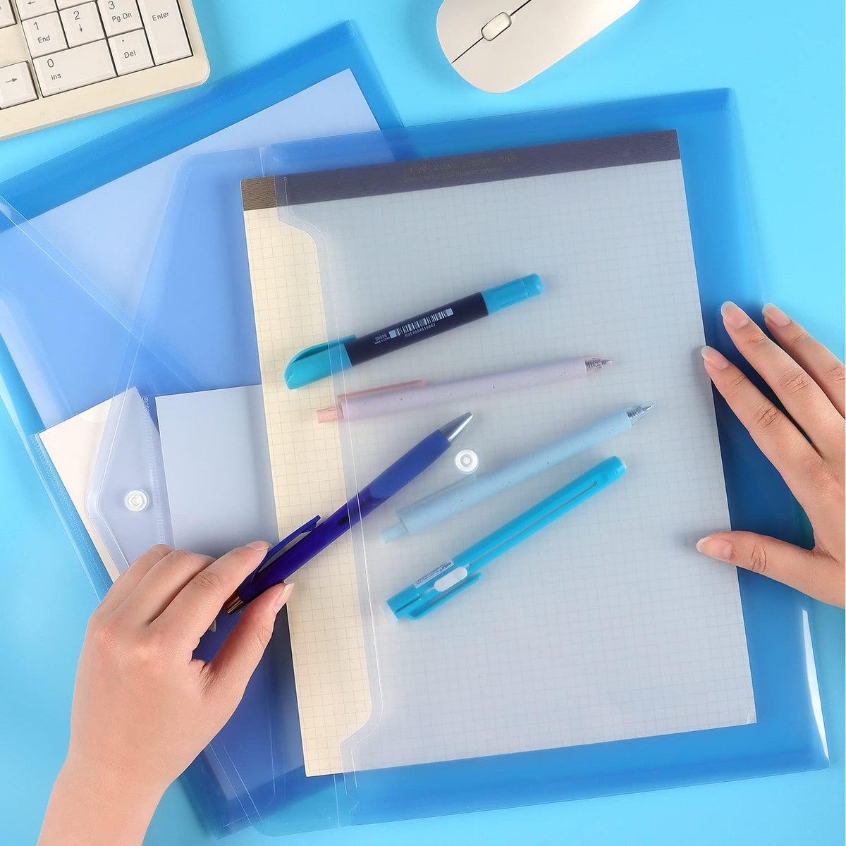 6 Pack Clear Document Folders Plastic Envelopes, A4 Size, Blue