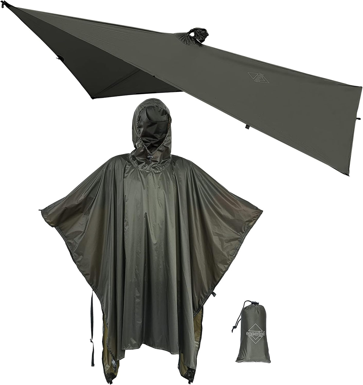 onewind Hooded Rain Poncho, Waterproof Silnylon Versatile Survival Shelter