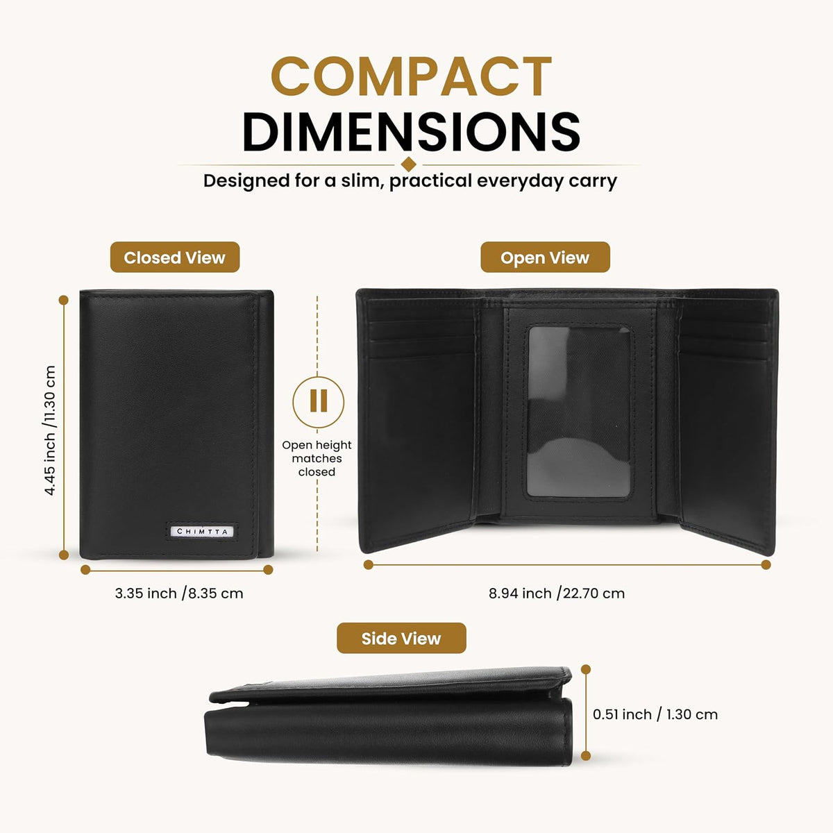 RFID Trifold Wallet for Men Genuine Napa Leather, Magnetic Closure