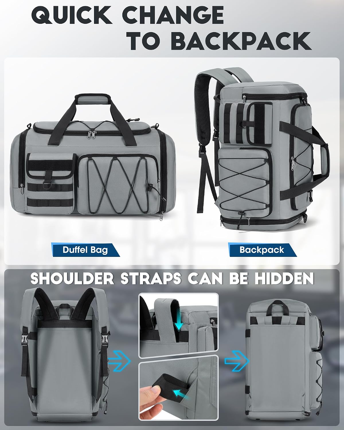 SDYSM Gym Bag for Men 45L, 3-in-1 Sports Duffel Bag with Shoe Compartment