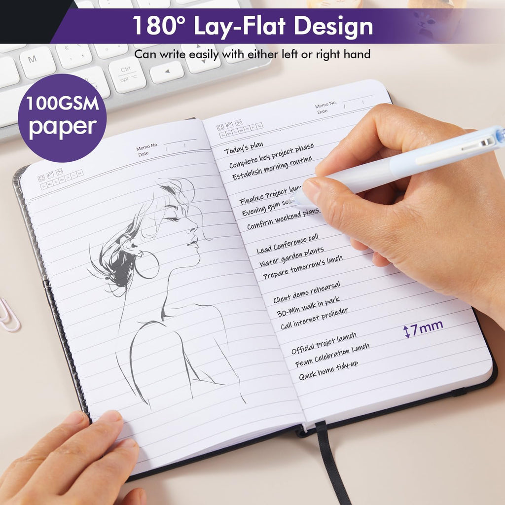 Small Lined Notebook, Pocket Journal Notebook, 3.8" x 7", 140 Pages 100GSM Paper, Leather Hardcover, Mini Diary Notepad for Women/Men, Writing, Travel, Work