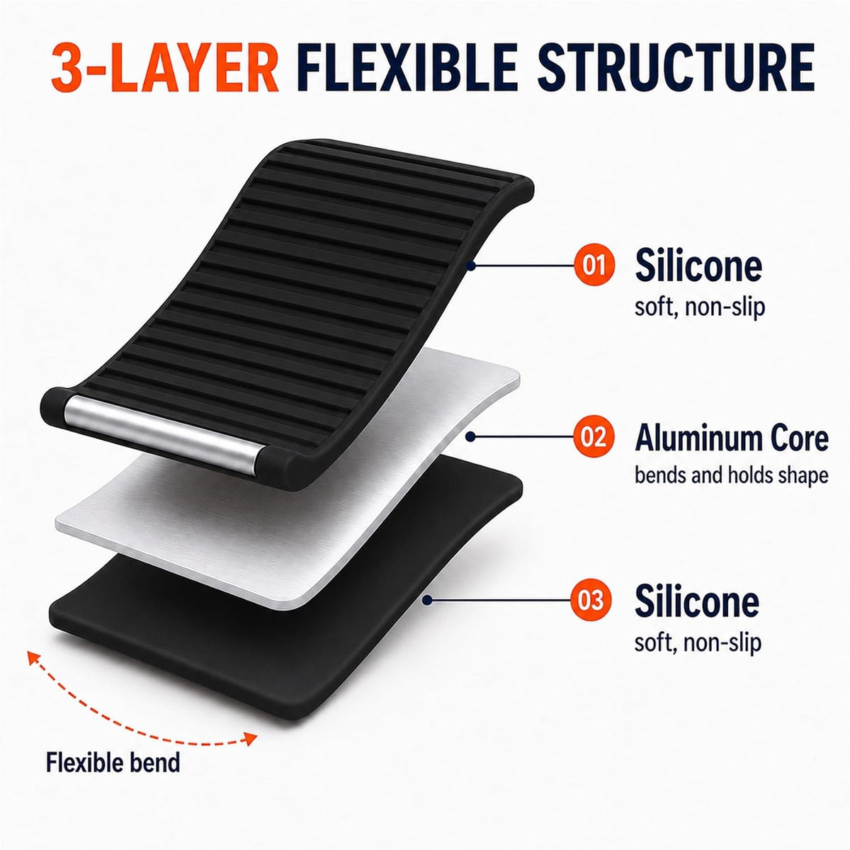 Flexible Silicone Phone Holder, Foldable Stand for Airplane Travel (Black)