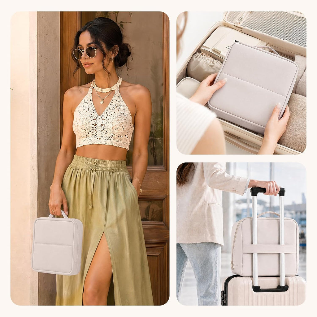 Travel Makeup Bag Standing Folding Leather Cosmetic Organizer with Handle