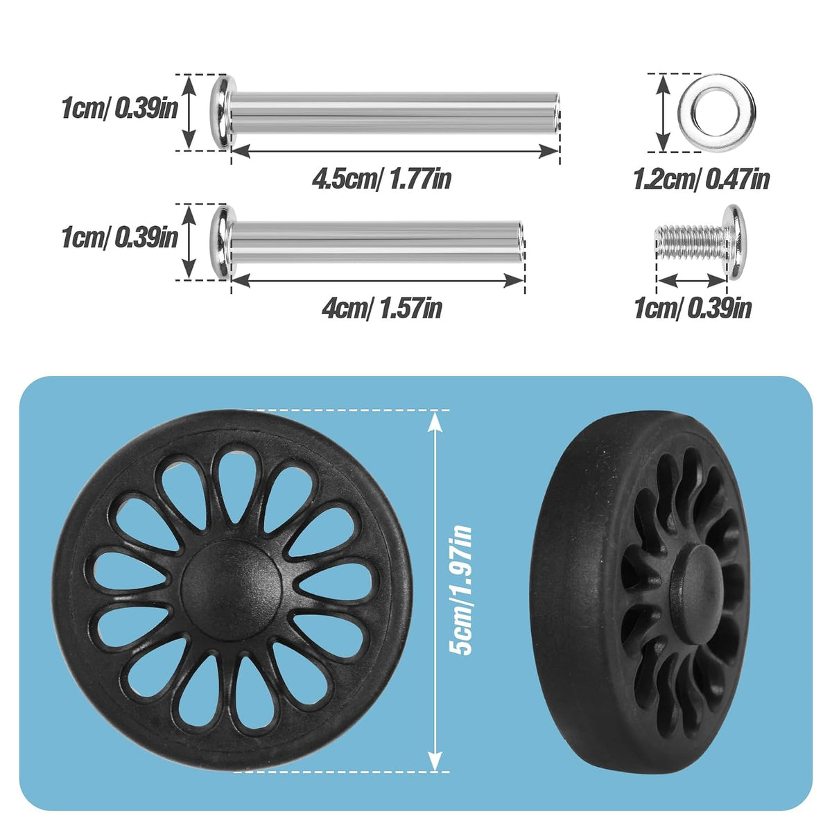 8 Pcs Replacement Luggage Rubber Wheels 2 inch, 50mm Suitcase Spinner Wheel Repair Repair Set, Wear-Resistant Trolley Casters (VA6, 50 mm)