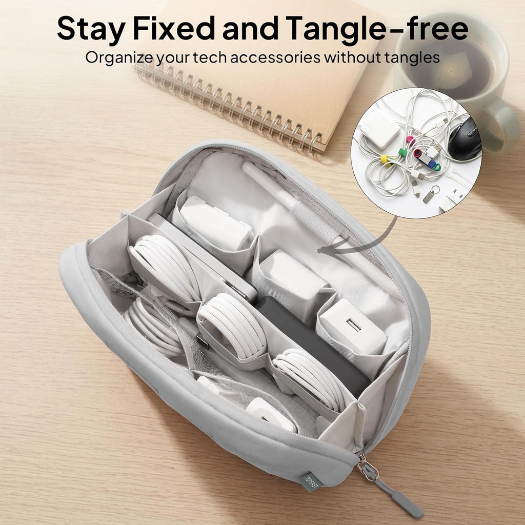 TOPEAST Quilted Cable Organizer Bag,Soft Tech Pouch Travel Electronics Case