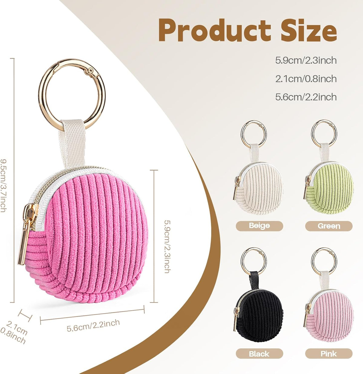 Jewelry Ring Holder Keychain, Portable Jewelry Holder Storage Box with Buckle, Corduroy Small Travel Ring Keeper Case for Rings, Earrings, Stud, Necklaces (Rose Red)
