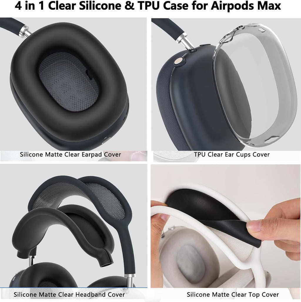 [4 in 1] Case Cover for AirPods Max 2/1 (2026/2024/2020) Ear Pad Case Cover/Headband Cover/Ear Cups with 3D Spider Chrome Emblems Badges for Apple AirPods Max Headphones (Black Case Sets)